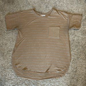 Tan and gray striped shirt with pocket